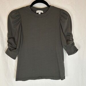 Habitual Olive Green Puff Sleeve Knit Top Ruched Sleeve Casual‎ Tee XS